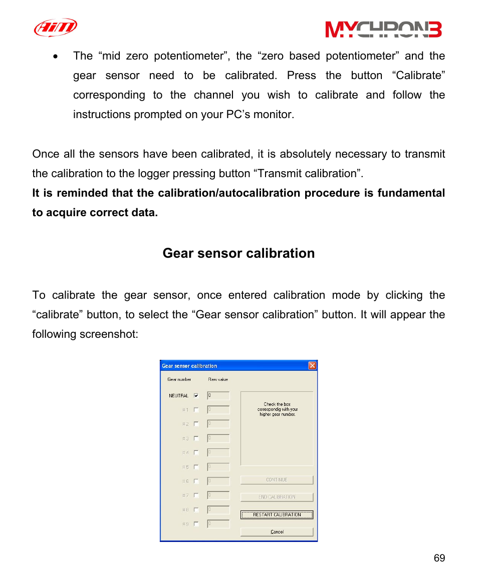 Gear sensor calibration | AiM MyChron3 XG Log User Manual | Page 69 / 91