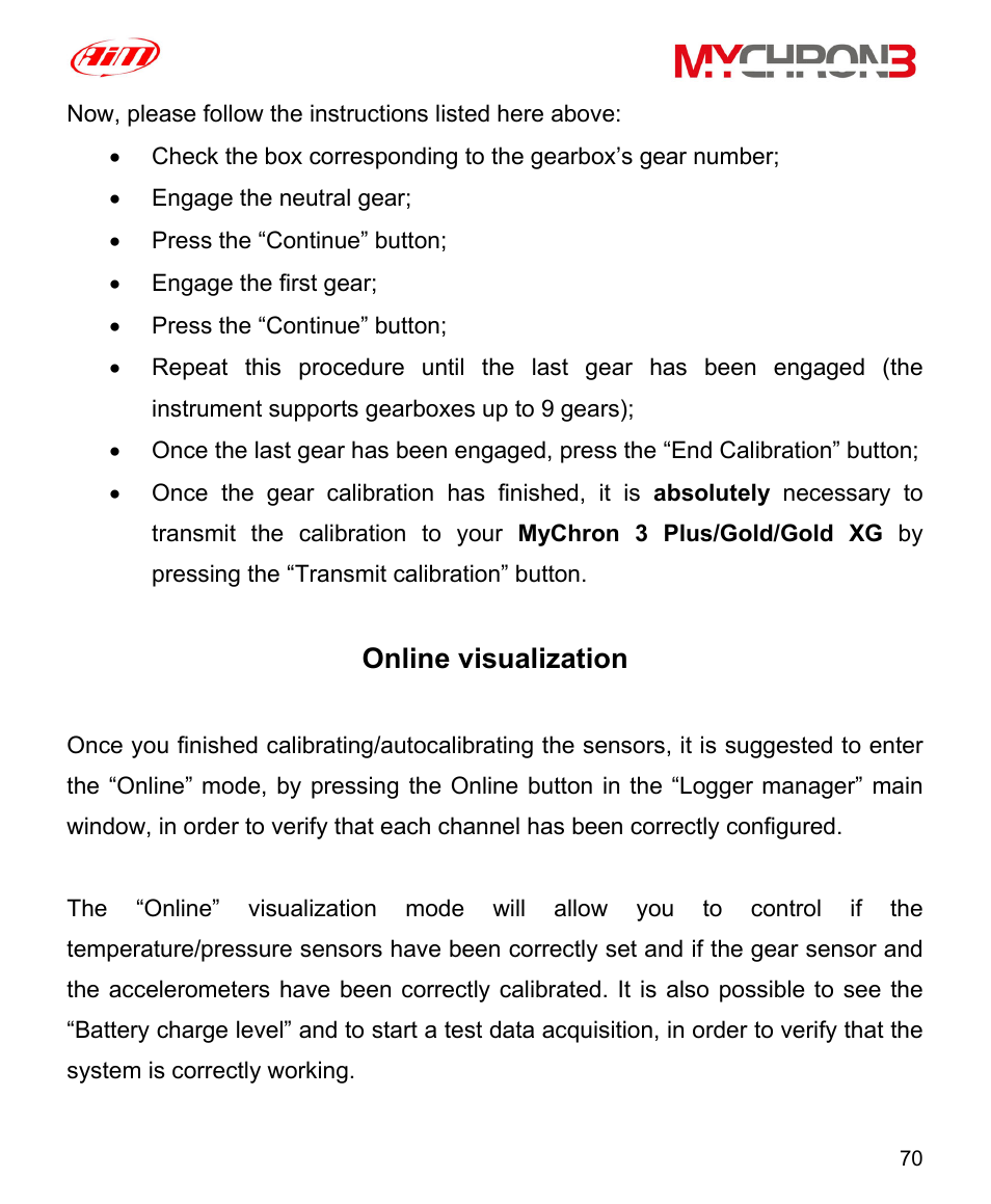Online visualization | AiM MyChron3 XG Log User Manual | Page 70 / 91