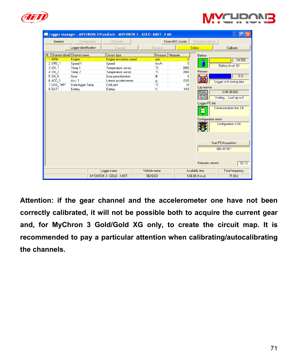 AiM MyChron3 XG Log User Manual | Page 71 / 91