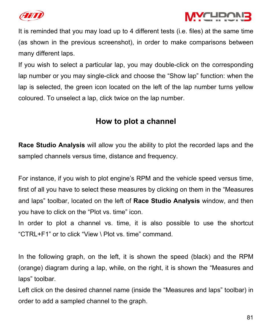 How to plot a channel | AiM MyChron3 XG Log User Manual | Page 81 / 91