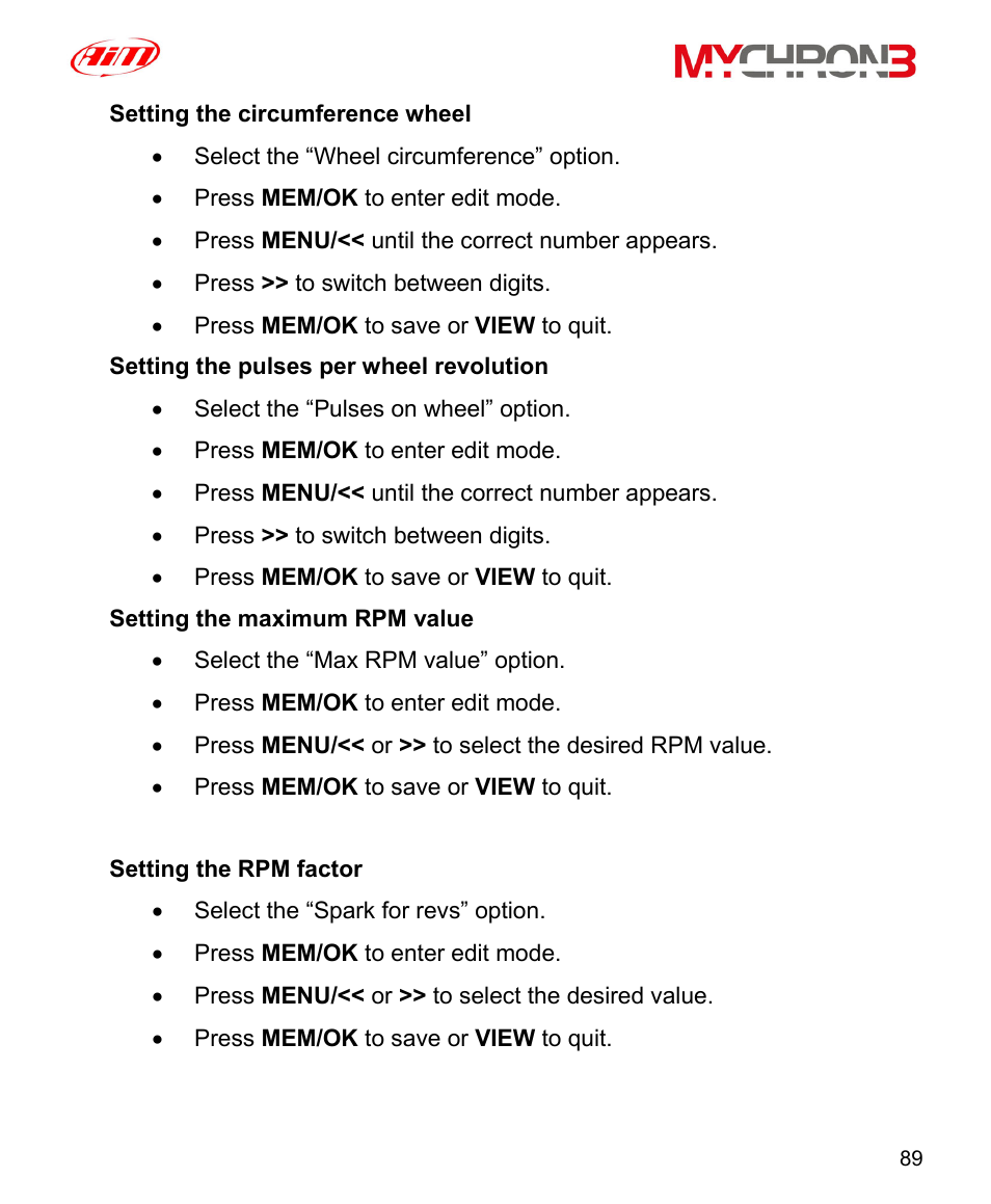 AiM MyChron3 XG Log User Manual | Page 89 / 91