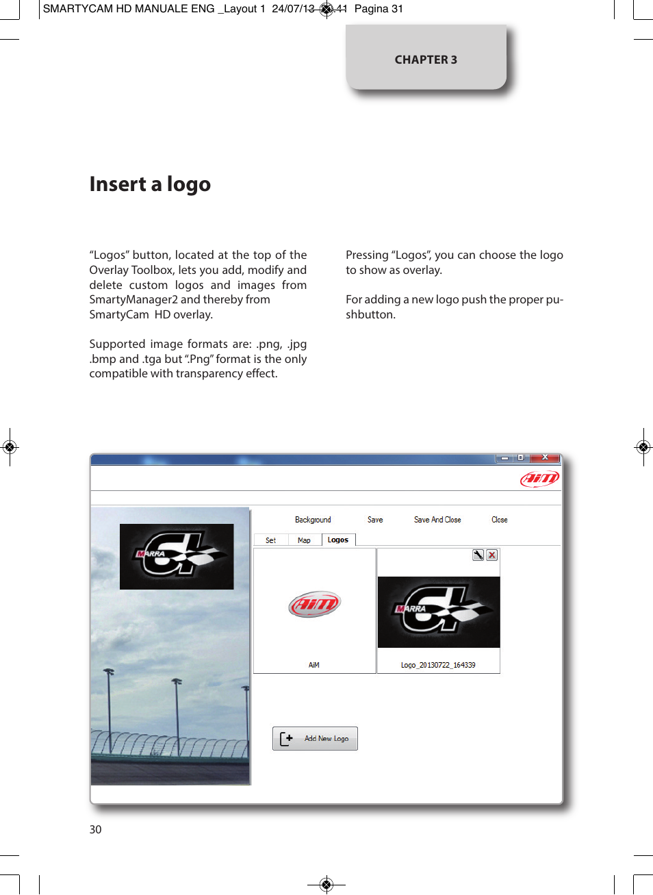 Insert a logo | AiM SmartyCam GP HD ver 1.00 User Manual | Page 30 / 48