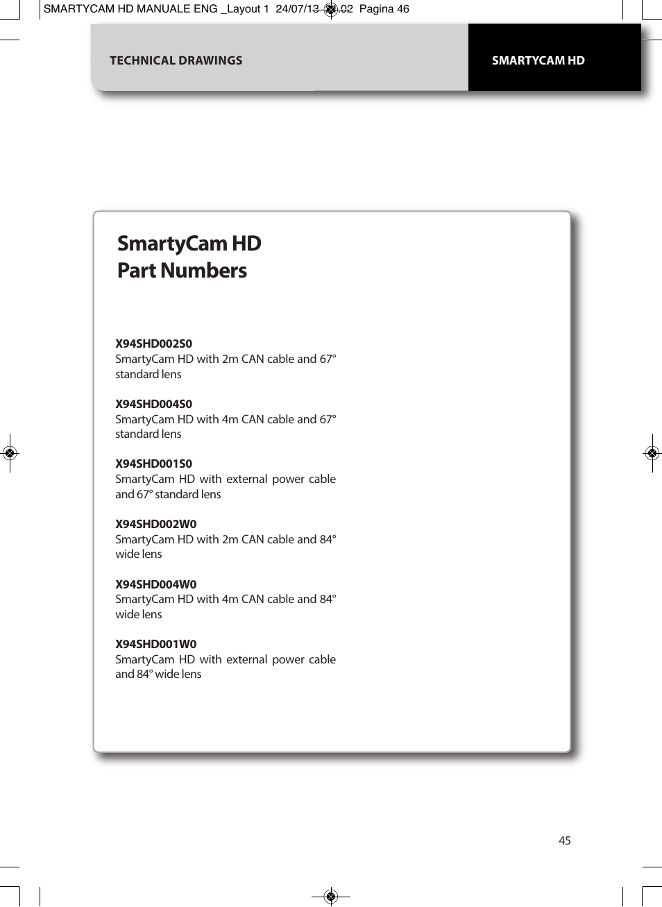 Smartycam hd part numbers | AiM SmartyCam GP HD ver 1.00 User Manual | Page 45 / 48