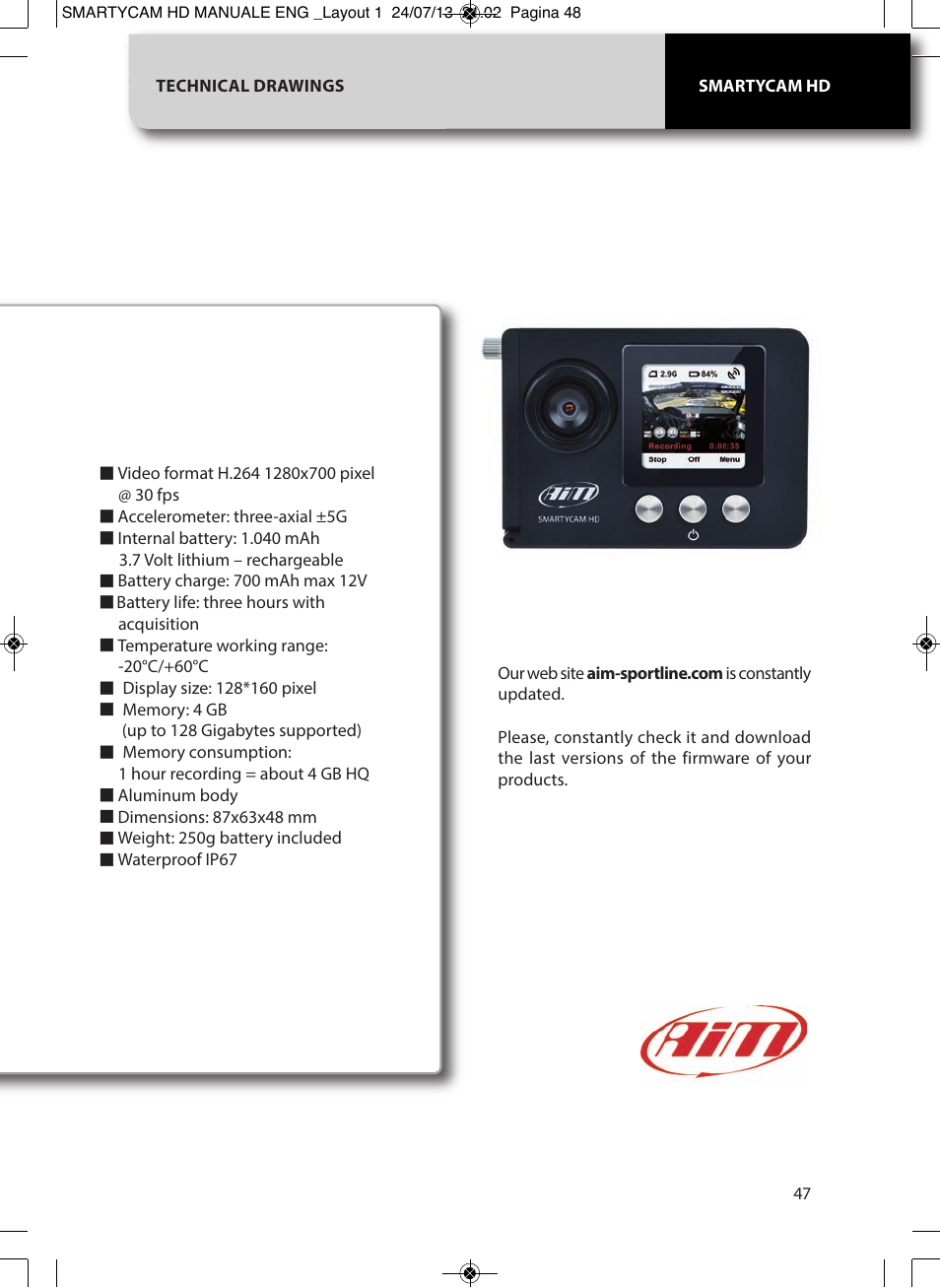 AiM SmartyCam GP HD ver 1.00 User Manual | Page 47 / 48