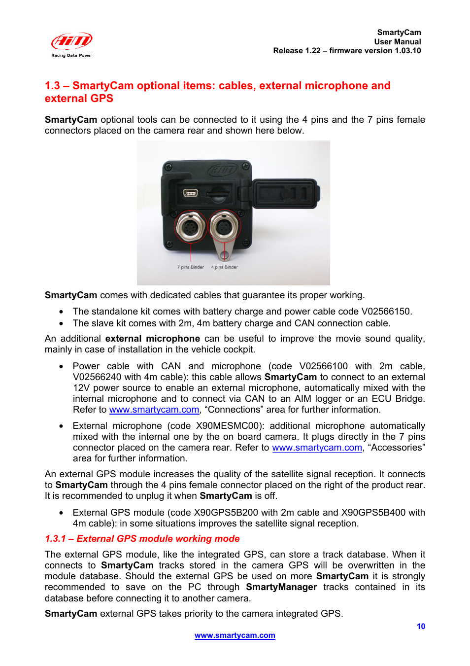 AiM SmartyCam ver 1.22 User Manual | Page 10 / 27