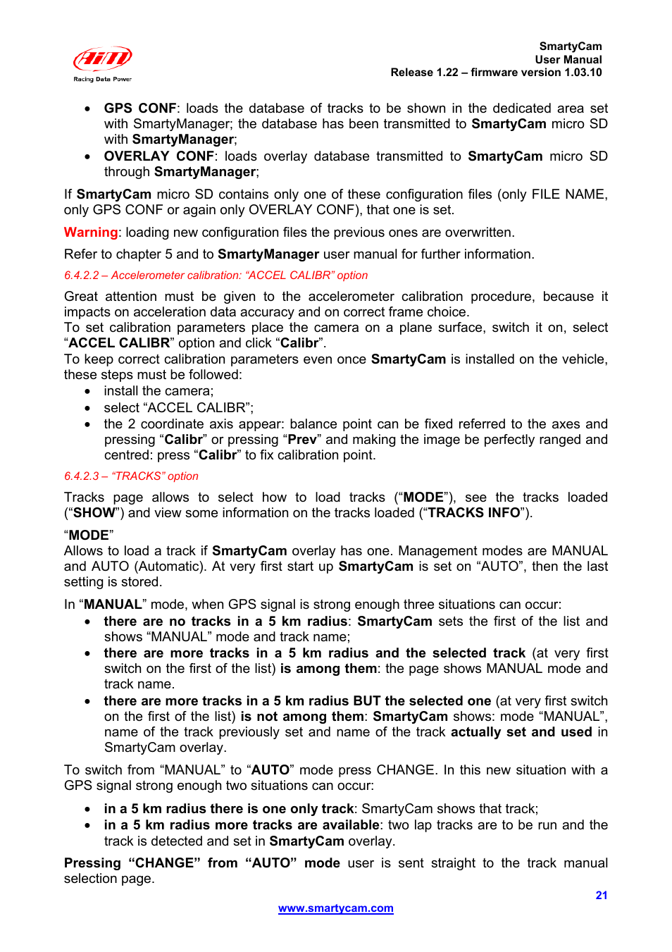 AiM SmartyCam ver 1.22 User Manual | Page 21 / 27