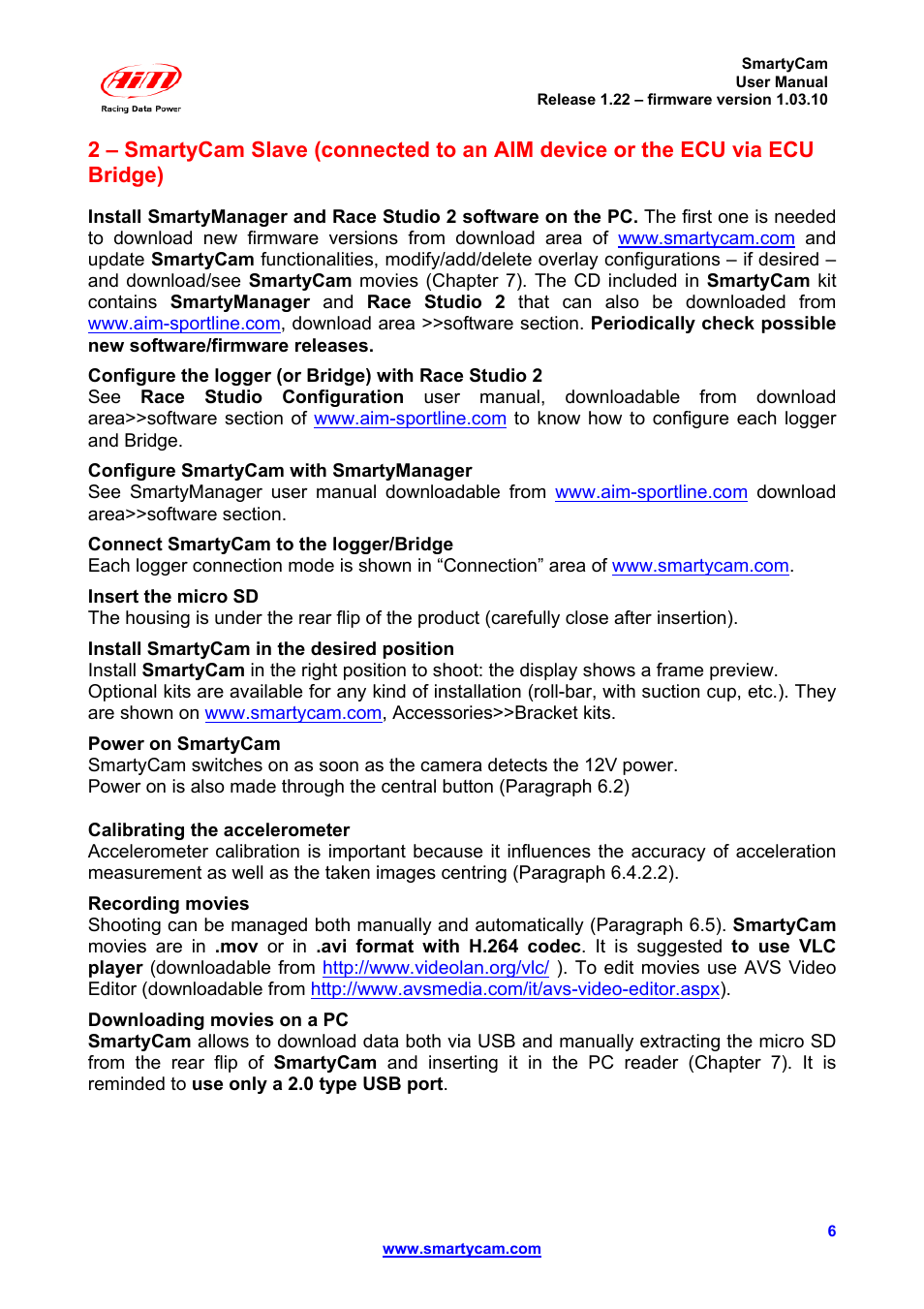 AiM SmartyCam ver 1.22 User Manual | Page 6 / 27