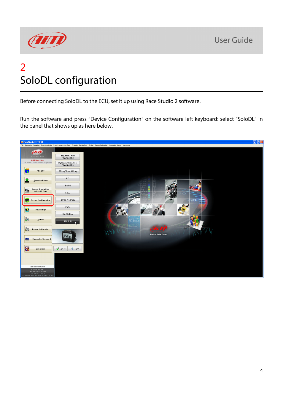 2solodl configuration | AiM GET Power ECU for SoloDL User Manual | Page 5 / 9