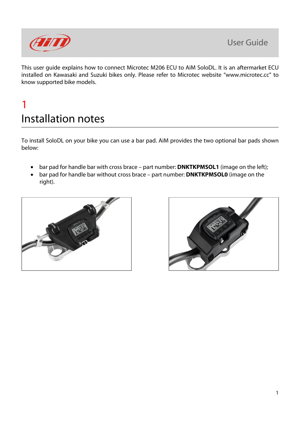 AiM Microtec M206 for SoloDL User Manual | Page 2 / 8