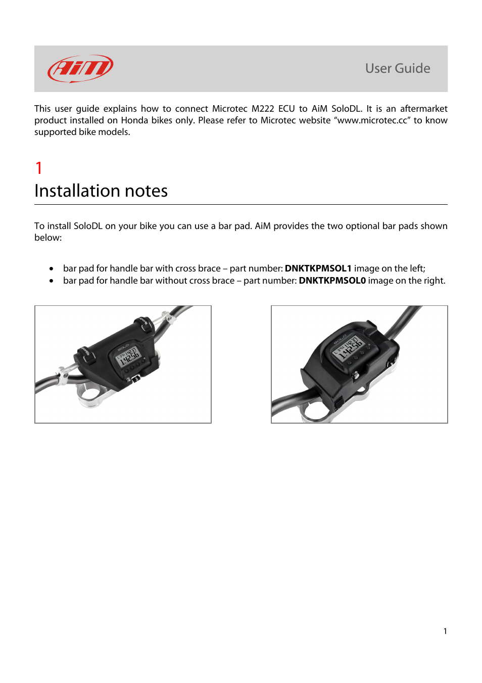 AiM Microtec M222 for SoloDL User Manual | Page 2 / 7