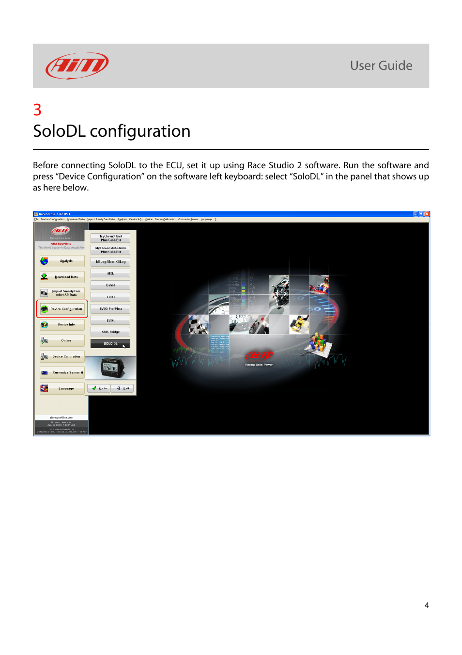 3solodl configuration | AiM Microtec M222 for SoloDL User Manual | Page 5 / 7