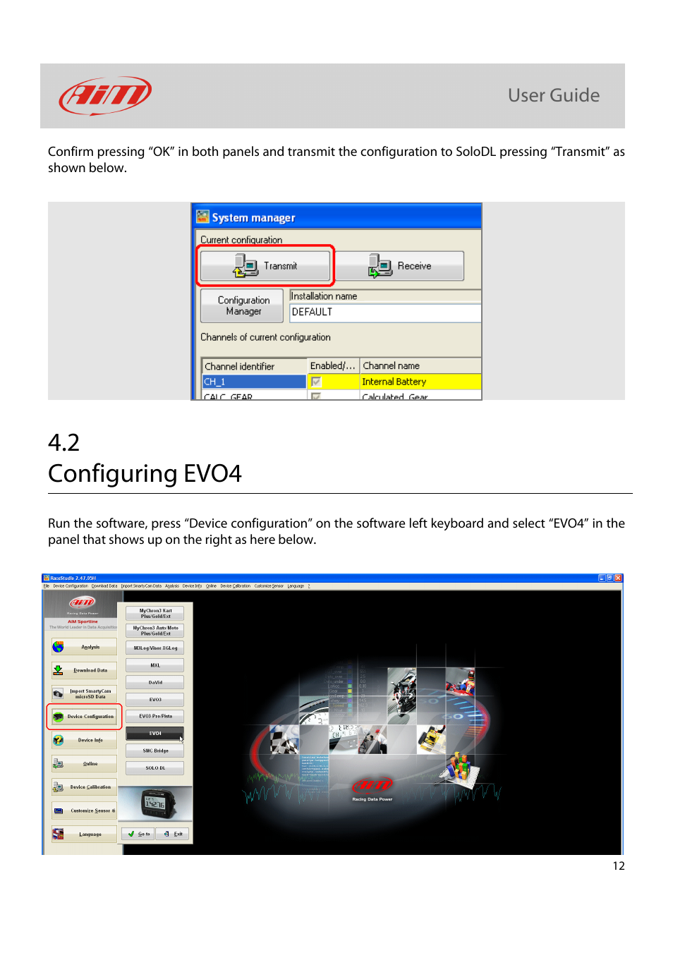 2 configuring evo4 | AiM Kit for SoloDL on Ducati Panigale User Manual | Page 13 / 16