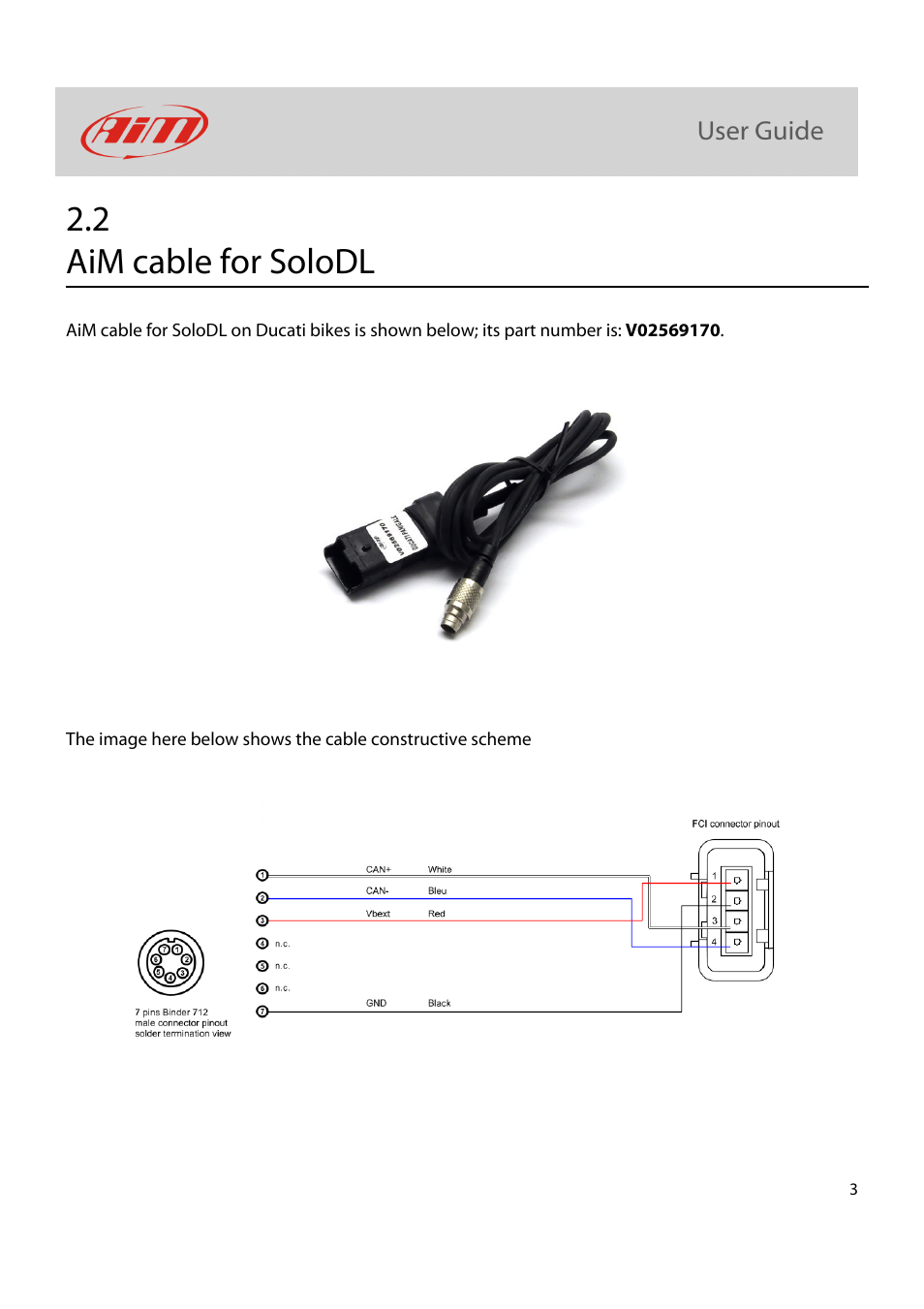 2 aim cable for solodl | AiM Kit for SoloDL on Ducati Panigale User Manual | Page 4 / 16