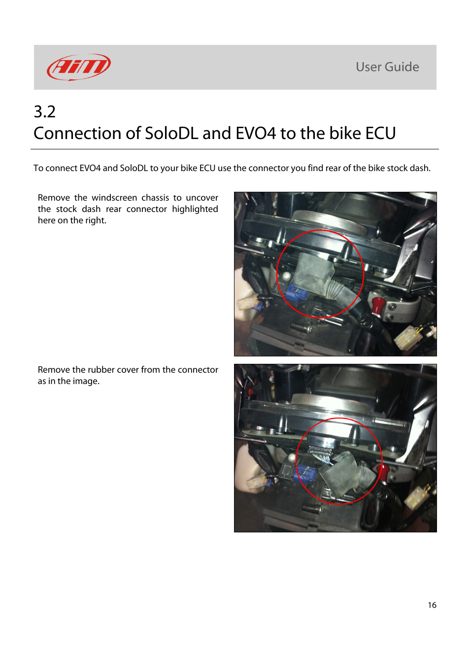 2 connection of solodl and evo4 to the bike ecu | AiM Kit for SoloDL on Yamaha R1-R6 2004-2013 User Manual | Page 17 / 25