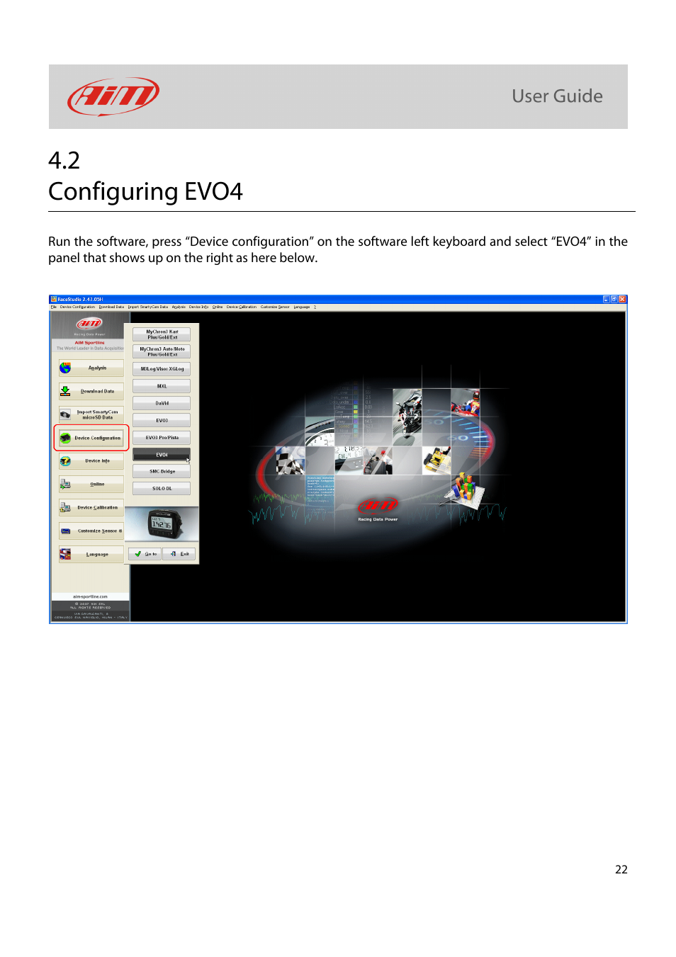2 configuring evo4 | AiM Kit for SoloDL on Yamaha R1-R6 2004-2013 User Manual | Page 23 / 25
