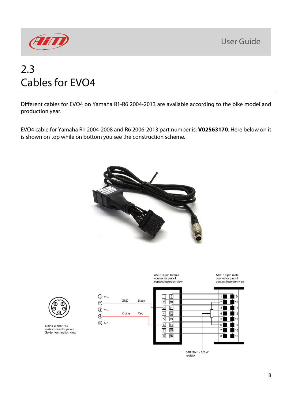 3 cables for evo4 | AiM Kit for SoloDL on Yamaha R1-R6 2004-2013 User Manual | Page 9 / 25