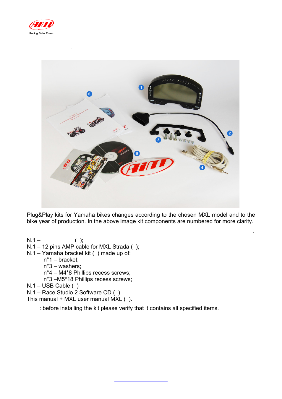 Chapter 1 – plug&play kit composition | AiM Yamaha R6 User Manual | Page 5 / 23