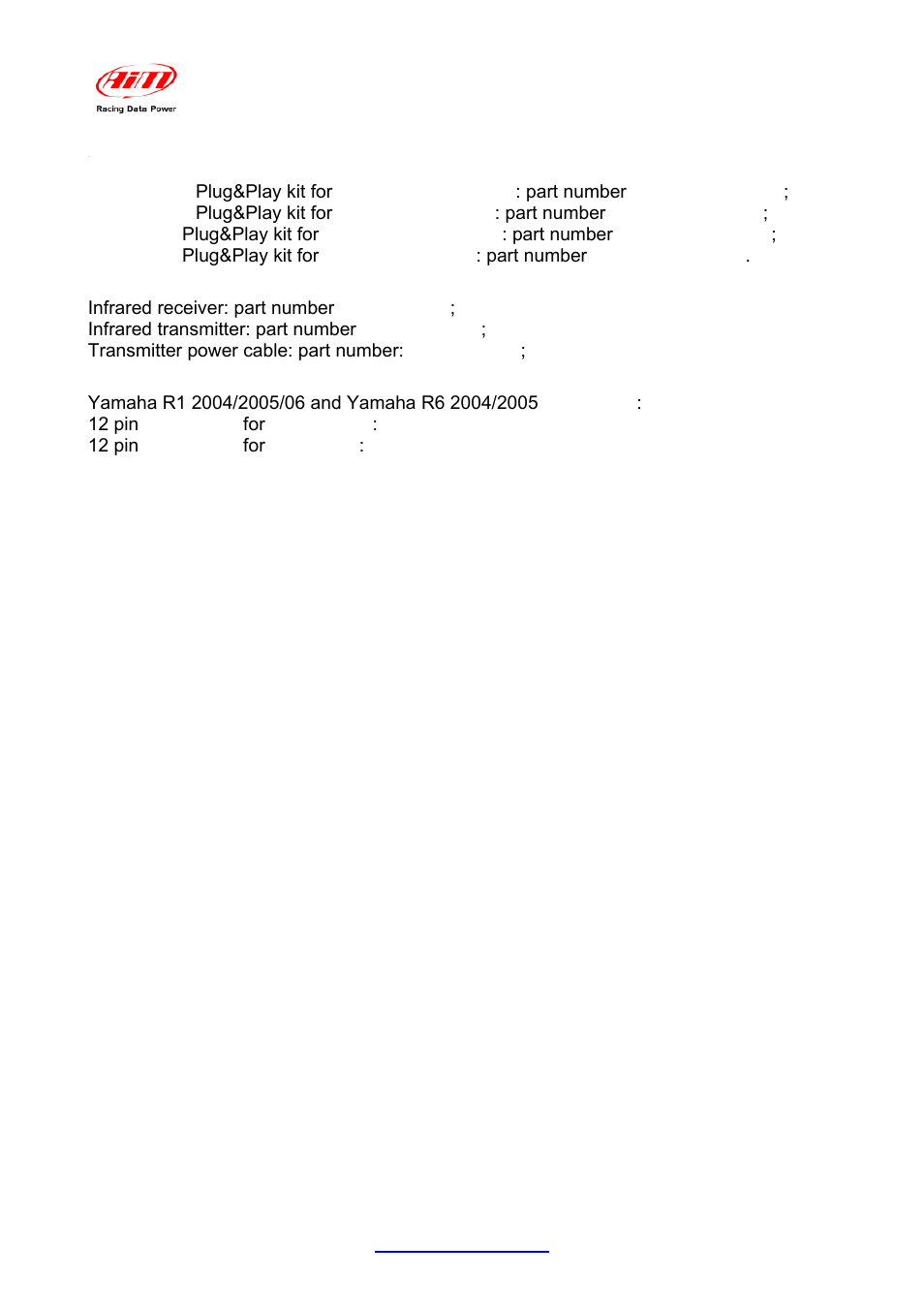 1 – part numbers | AiM Yamaha R6 User Manual | Page 7 / 23