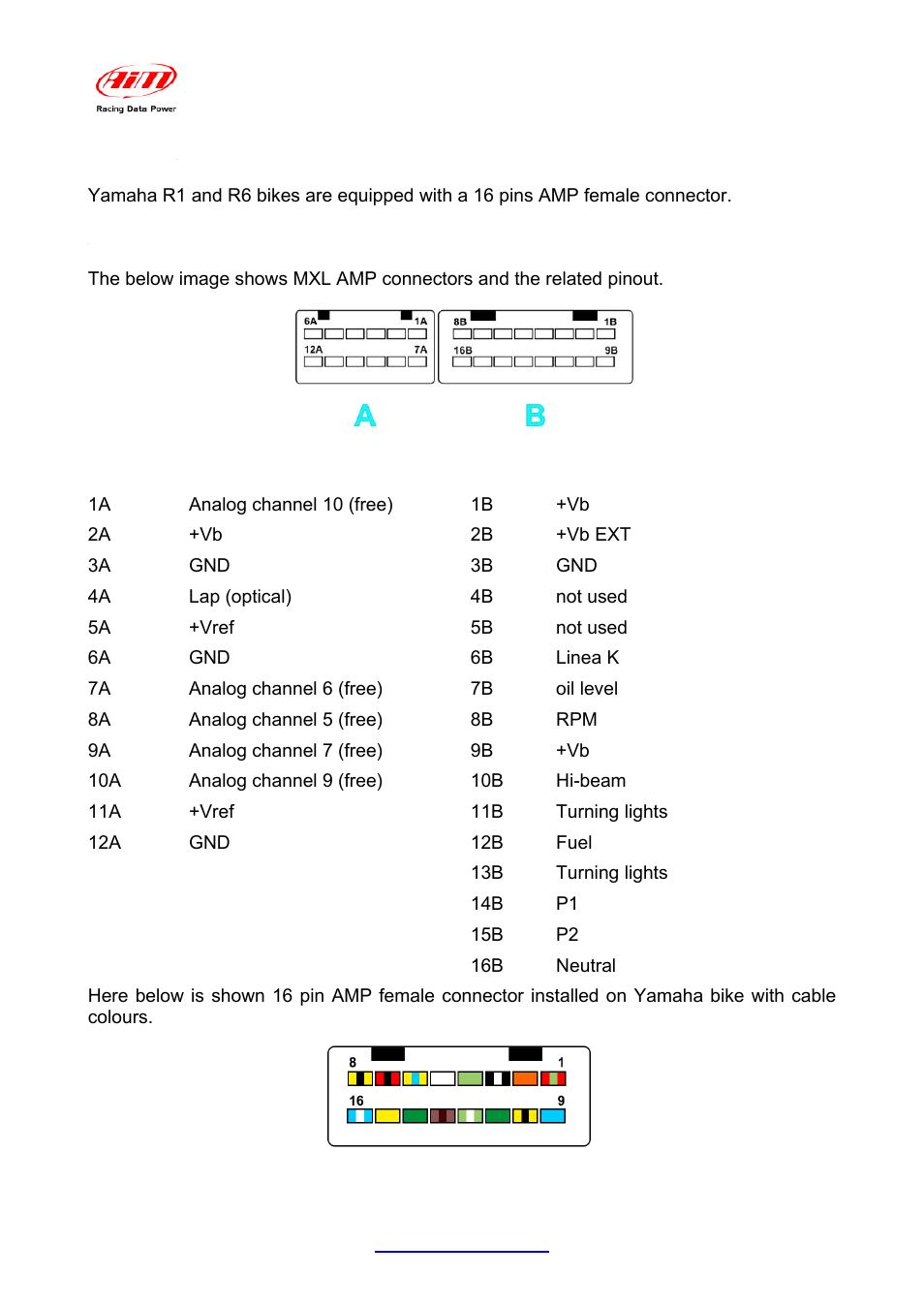 Chapter 3 – mxl and yamaha connectors pinout | AiM Yamaha R6 User Manual | Page 9 / 23