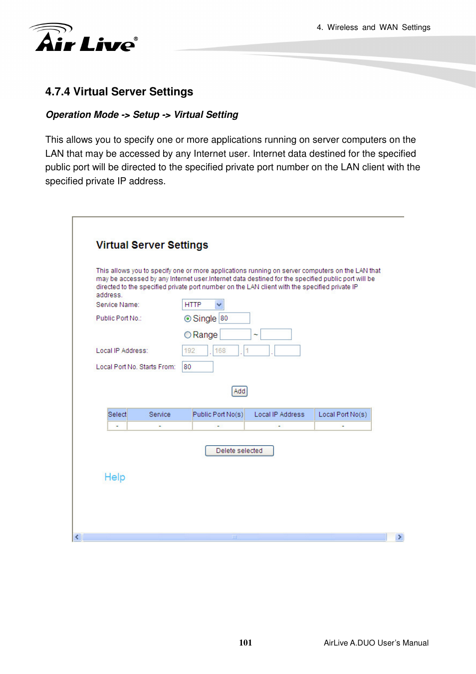 4 virtual server settin | AirLive A.DUO User Manual | Page 108 / 189