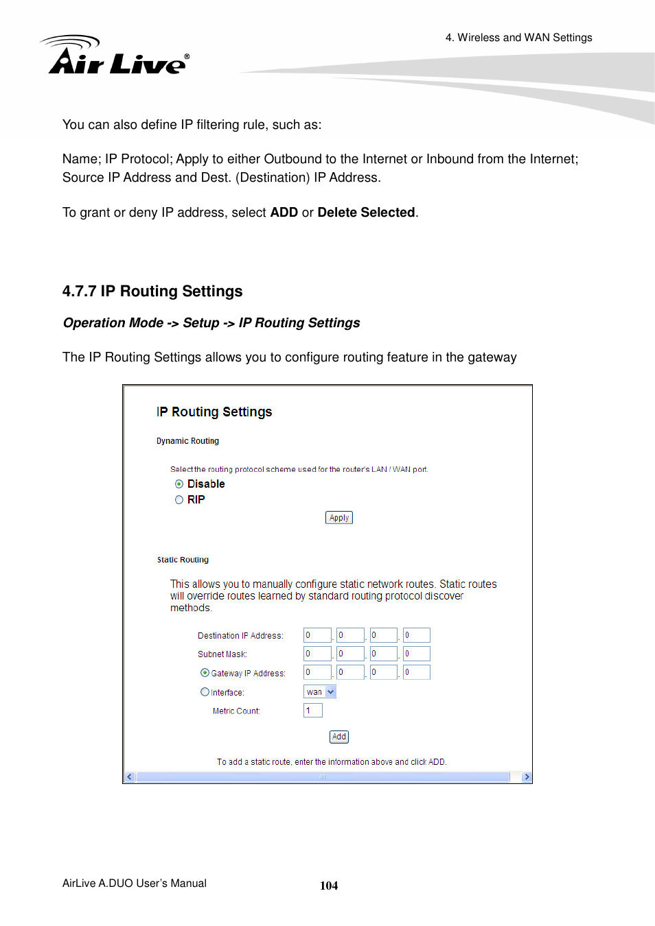 7 ip routing settings | AirLive A.DUO User Manual | Page 111 / 189