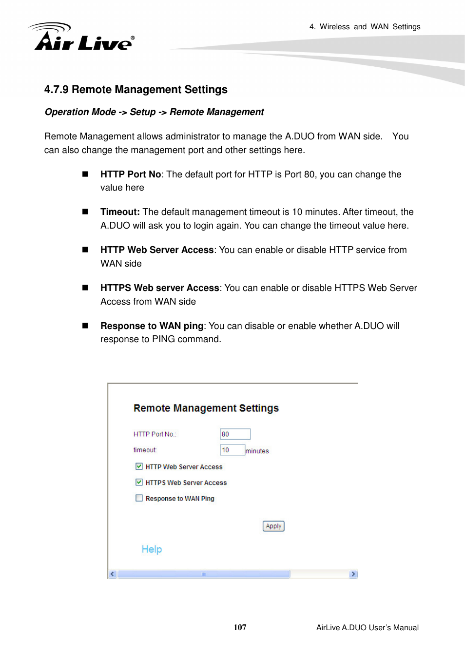 9 remote management settings | AirLive A.DUO User Manual | Page 114 / 189