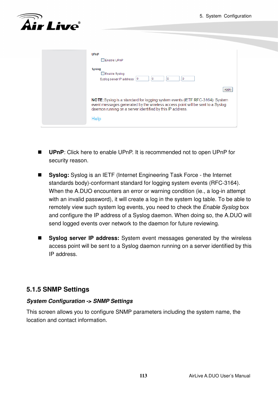 5 snmp settings | AirLive A.DUO User Manual | Page 120 / 189