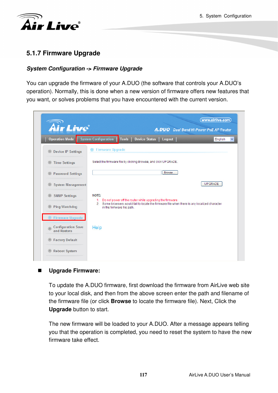 7 firmware upgrade | AirLive A.DUO User Manual | Page 124 / 189