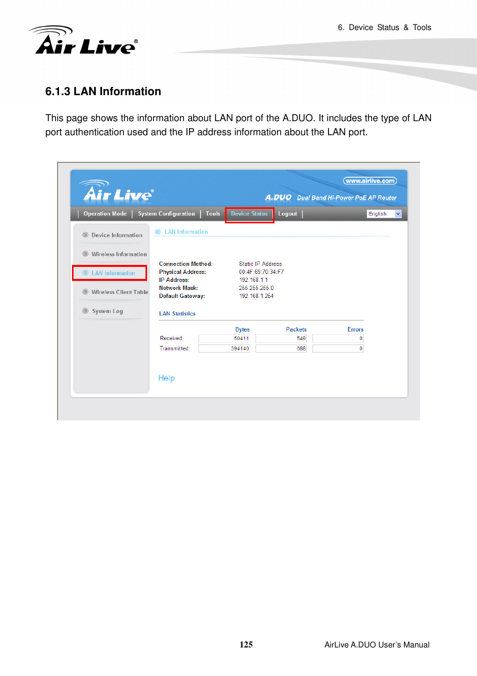 3 lan information | AirLive A.DUO User Manual | Page 132 / 189