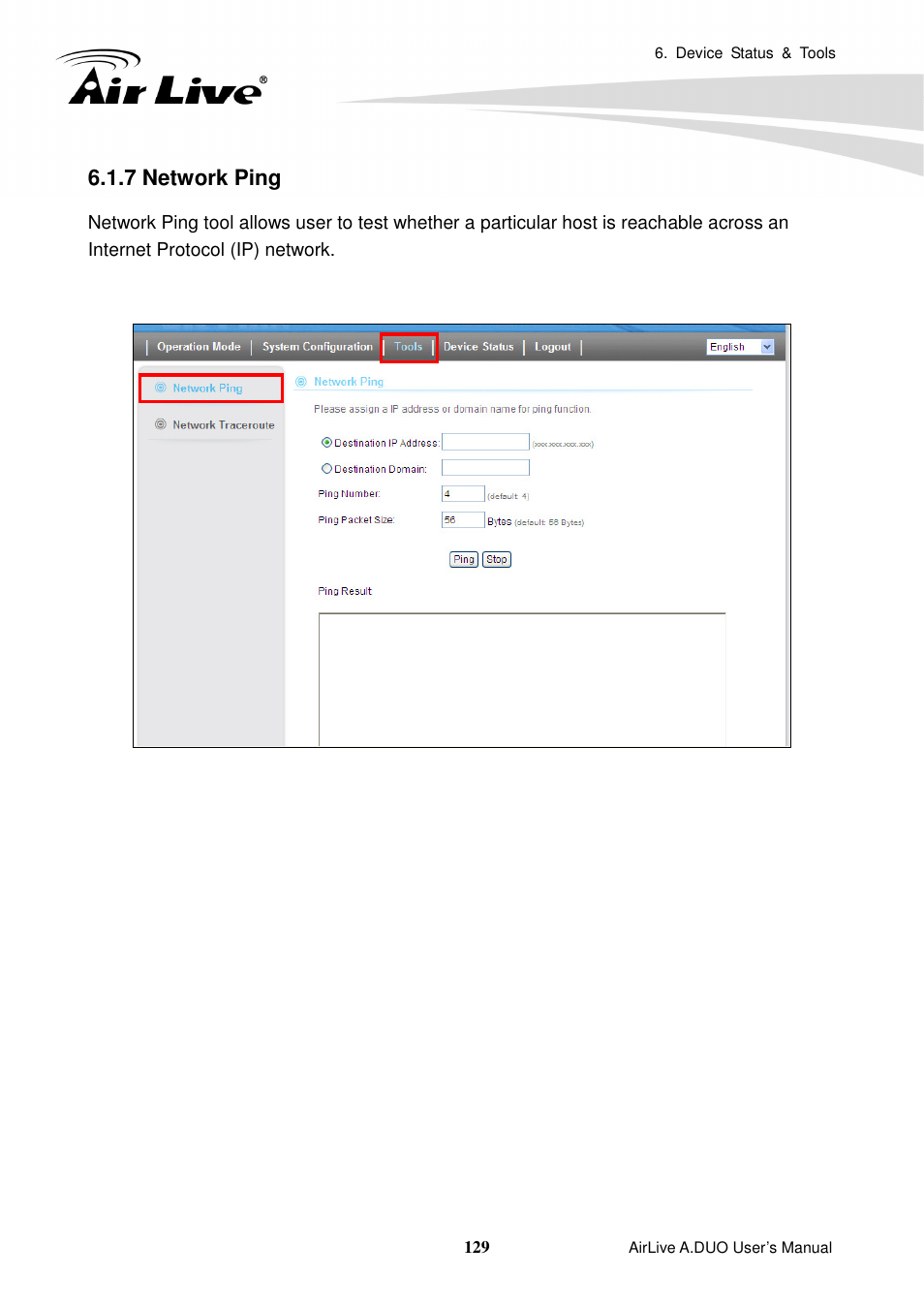 7 network ping | AirLive A.DUO User Manual | Page 136 / 189