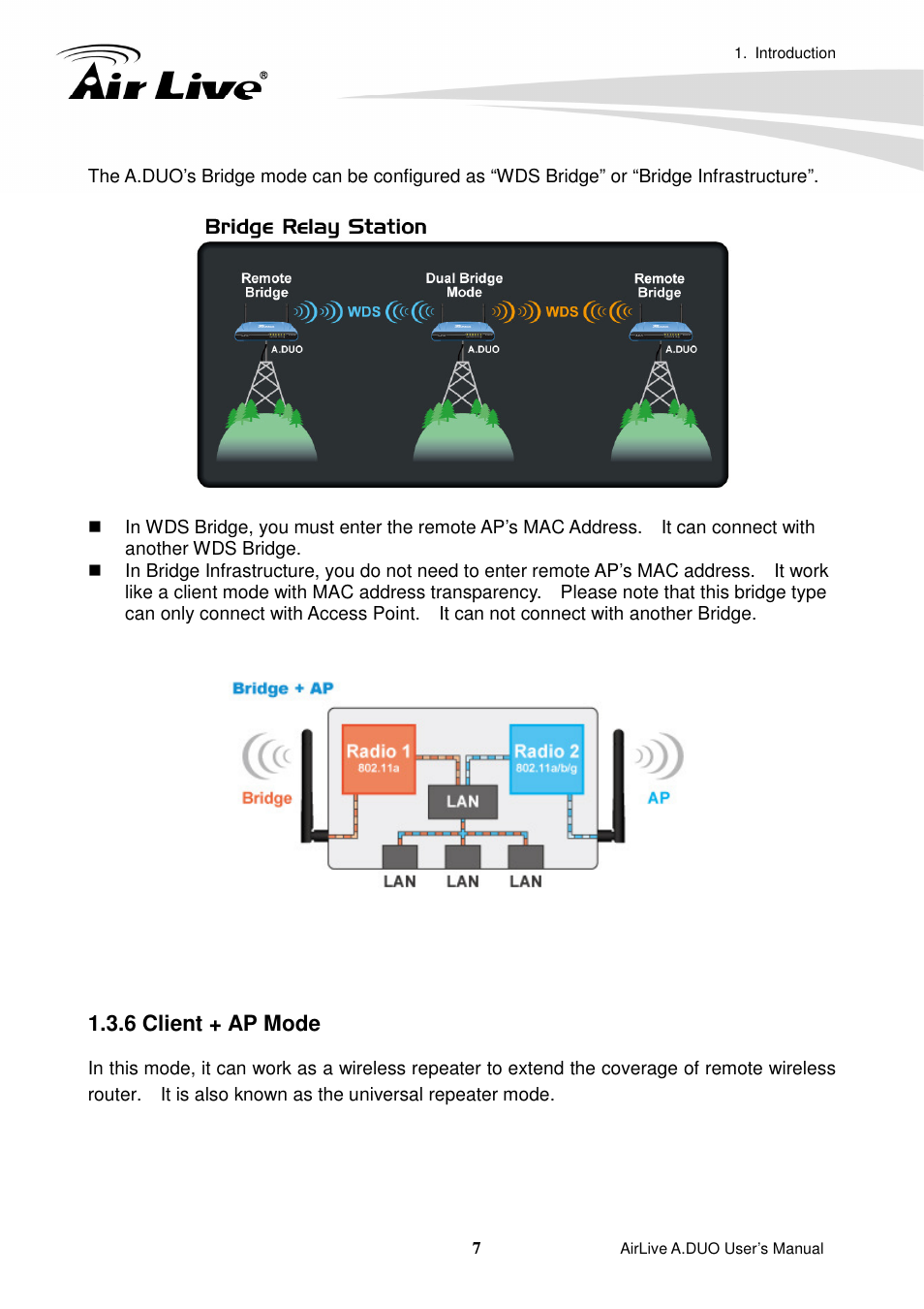 6 client + ap mode | AirLive A.DUO User Manual | Page 14 / 189