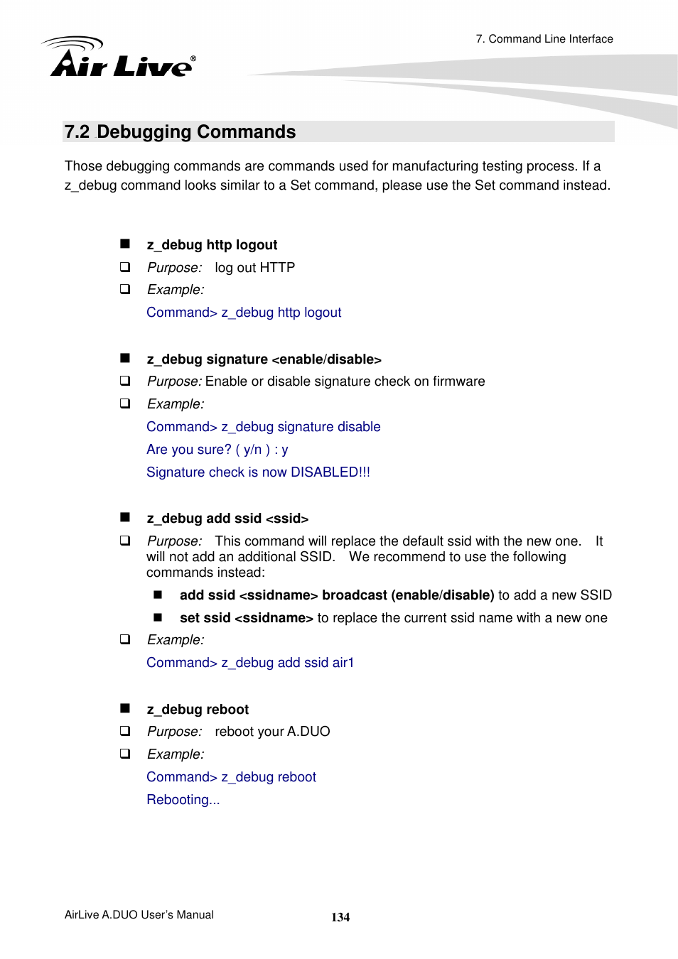 2 debugging commands, Debugging commands | AirLive A.DUO User Manual | Page 141 / 189