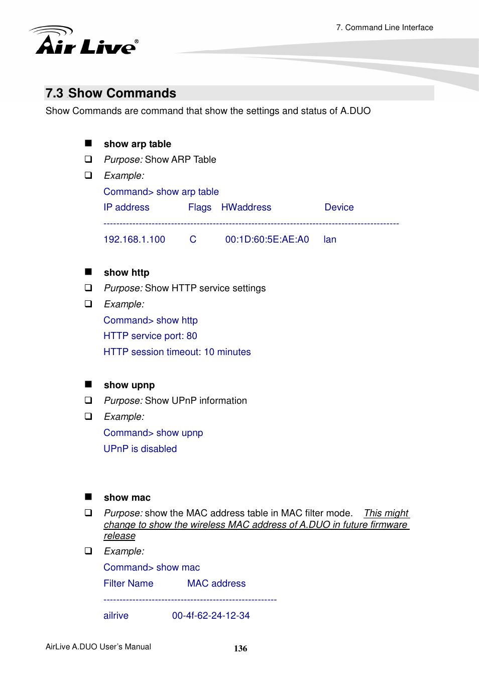 Show commands | AirLive A.DUO User Manual | Page 143 / 189