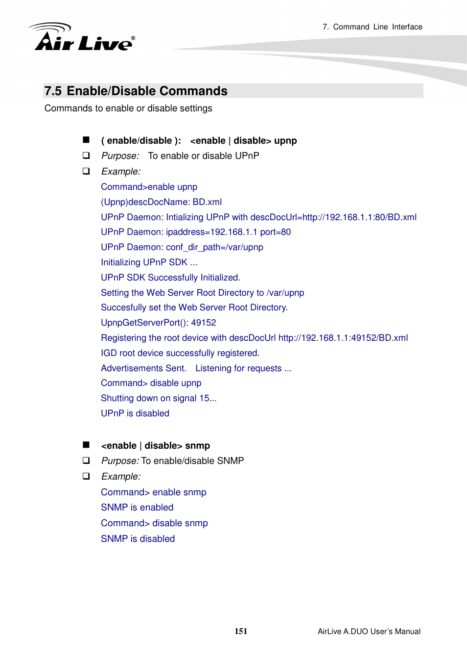 5 enable/disable commands, Enable/disable commands | AirLive A.DUO User Manual | Page 158 / 189