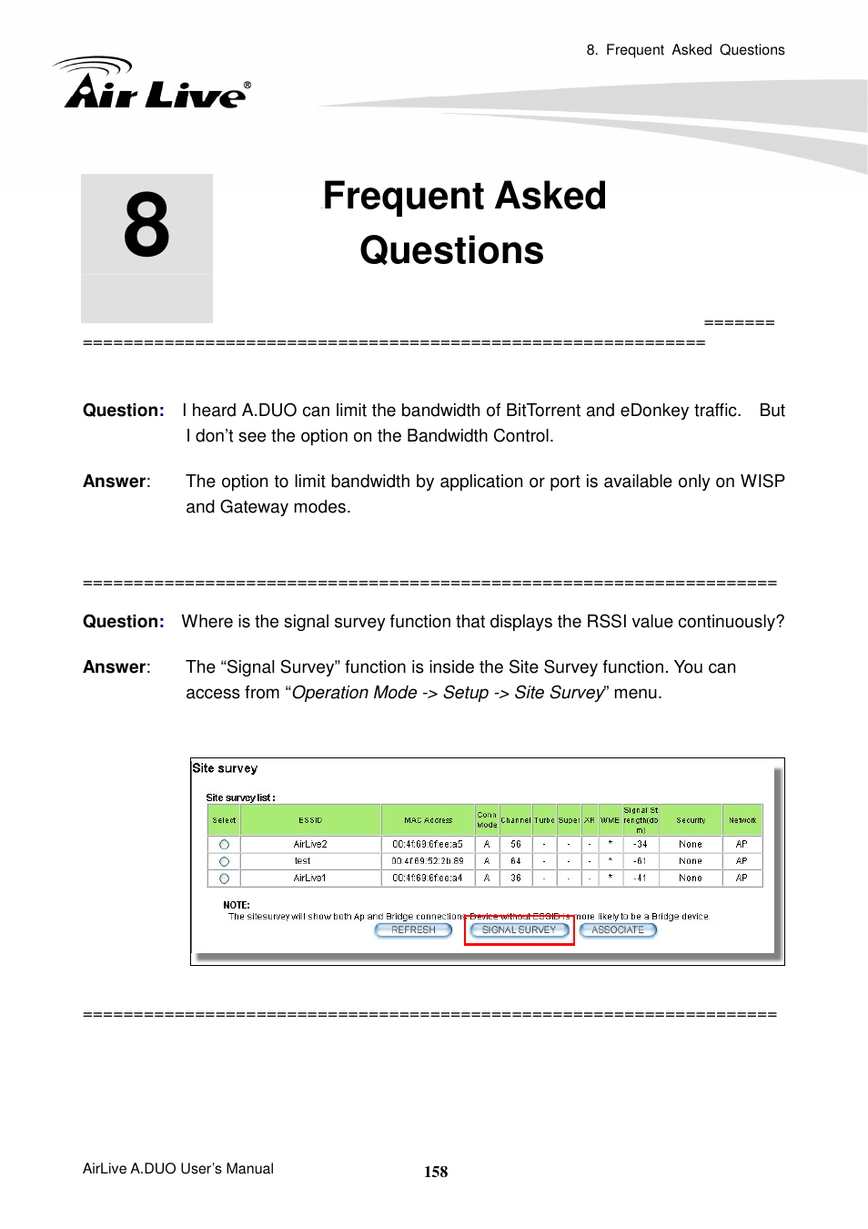 Frequent askedquestions, Frequent asked questions | AirLive A.DUO User Manual | Page 165 / 189