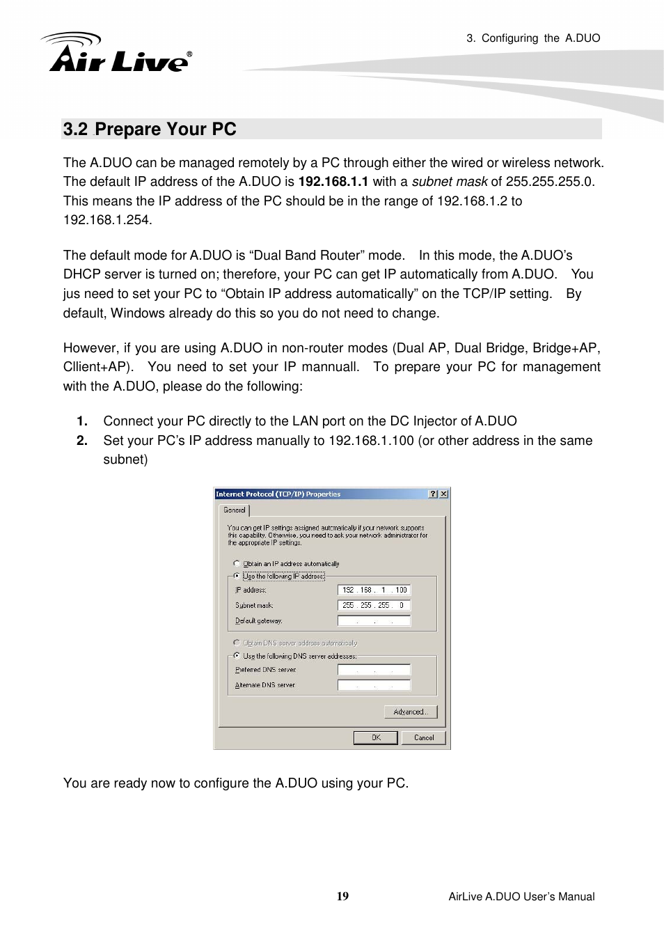 2 prepare your pc, Prepare your pc | AirLive A.DUO User Manual | Page 26 / 189