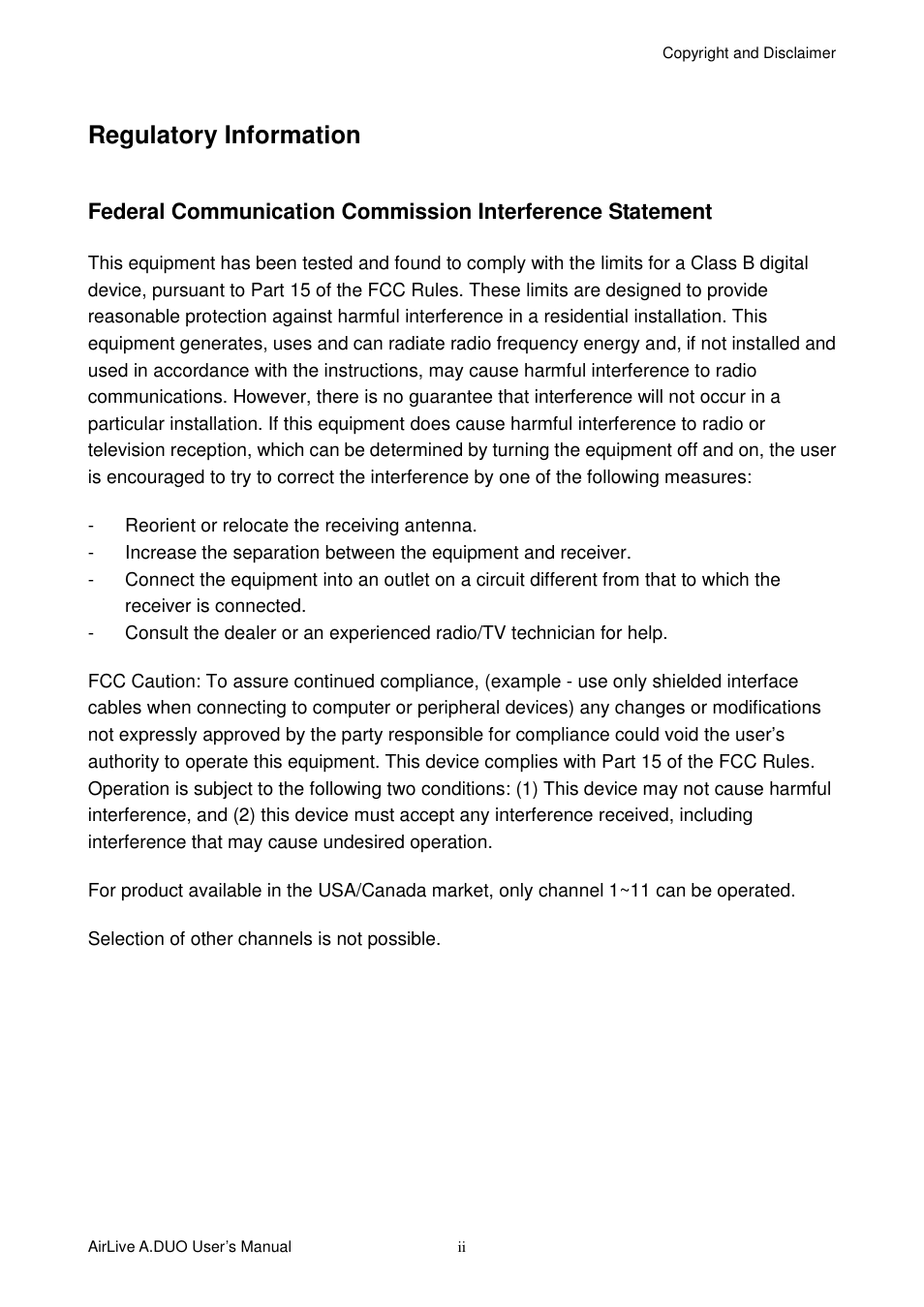 Regulatory information | AirLive A.DUO User Manual | Page 3 / 189