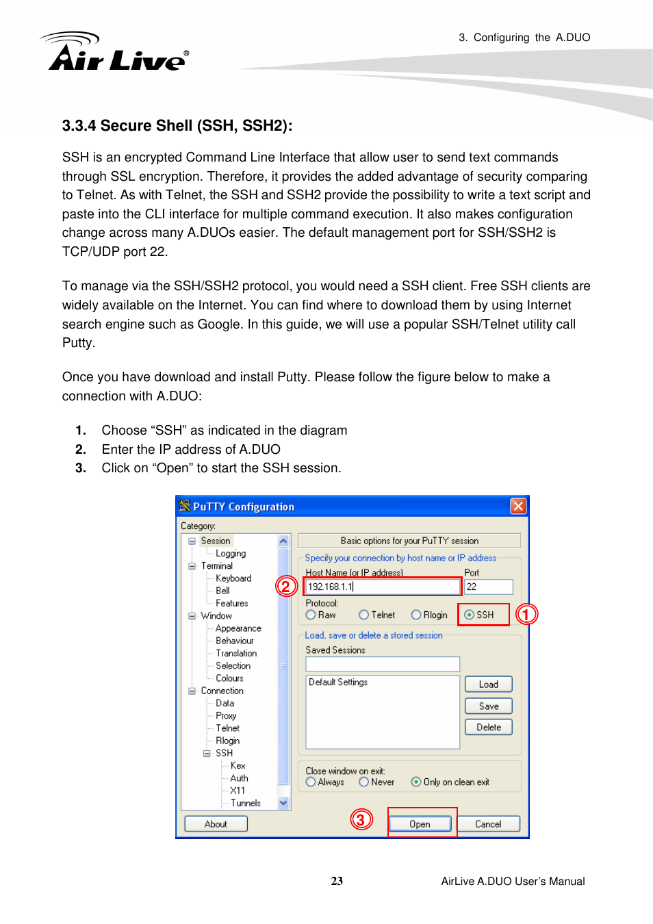 4 secure shell (ssh, ssh2) | AirLive A.DUO User Manual | Page 30 / 189