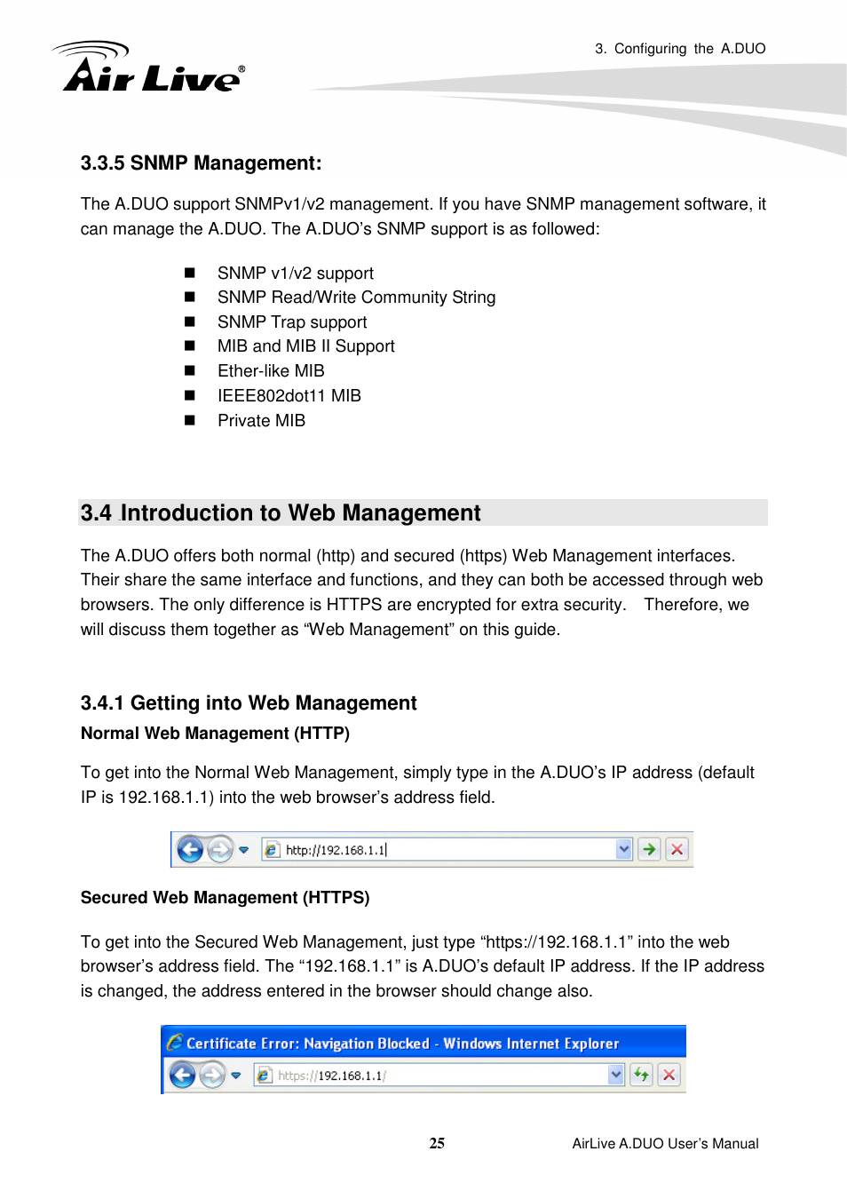 5 snmp management, 4 introduction to web management, 1 getting into web management | Introduction to web management | AirLive A.DUO User Manual | Page 32 / 189