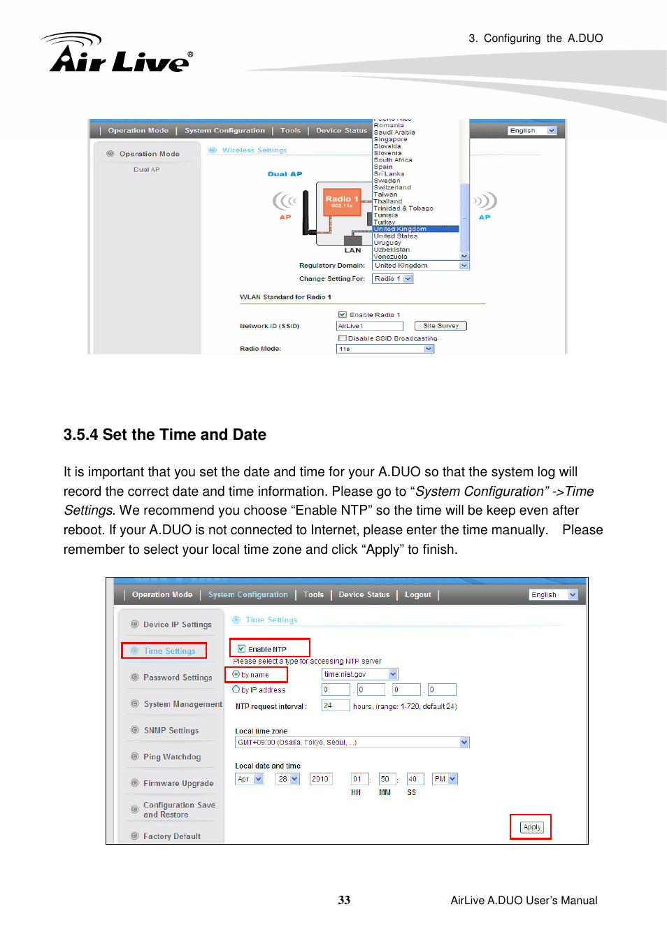 4 set the time and date | AirLive A.DUO User Manual | Page 40 / 189