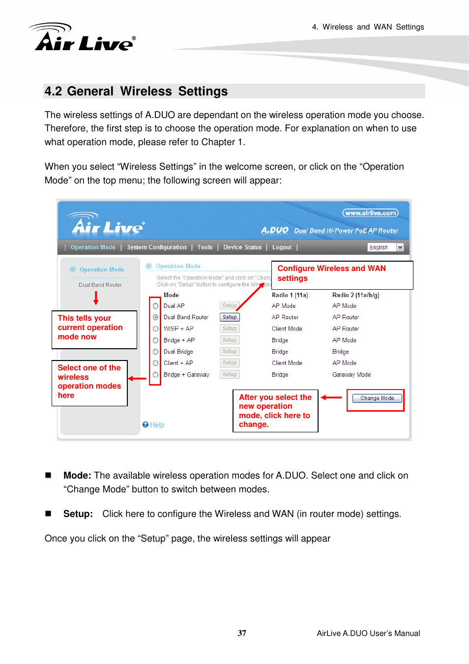 2 general wireless settings, General wireless settings | AirLive A.DUO User Manual | Page 44 / 189