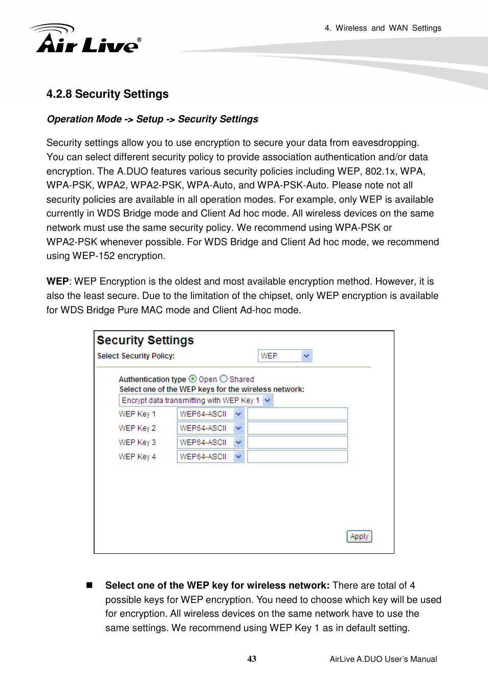 8 security settings | AirLive A.DUO User Manual | Page 50 / 189