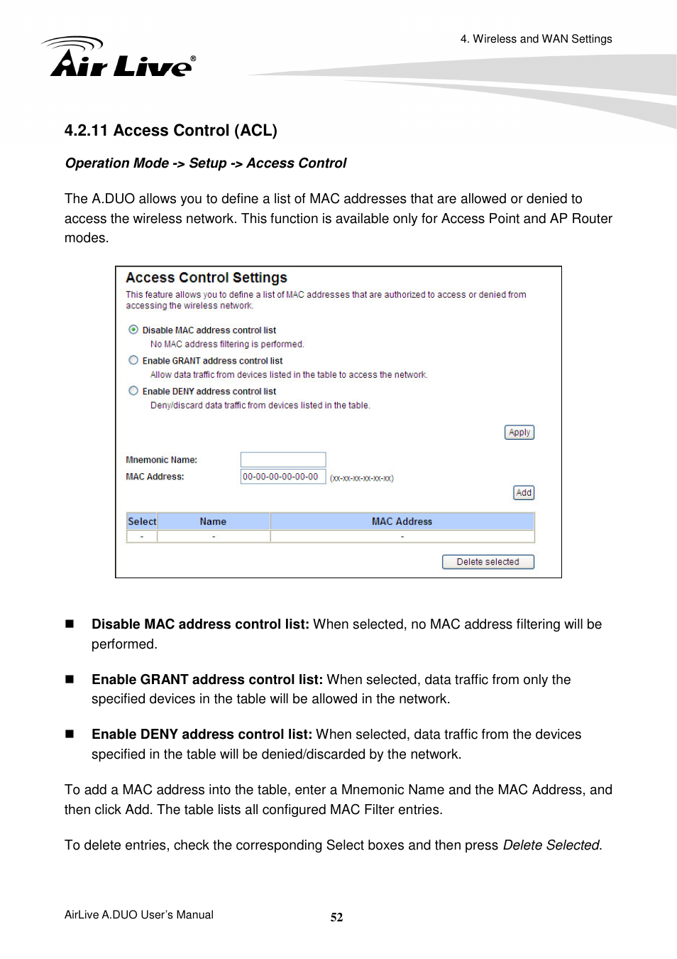 11 access control (acl) | AirLive A.DUO User Manual | Page 59 / 189