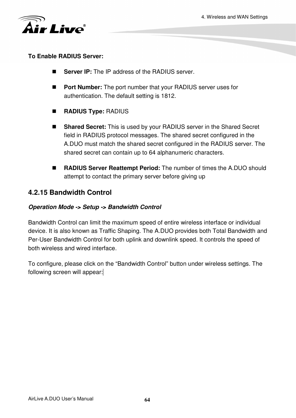 15 bandwidth control | AirLive A.DUO User Manual | Page 71 / 189