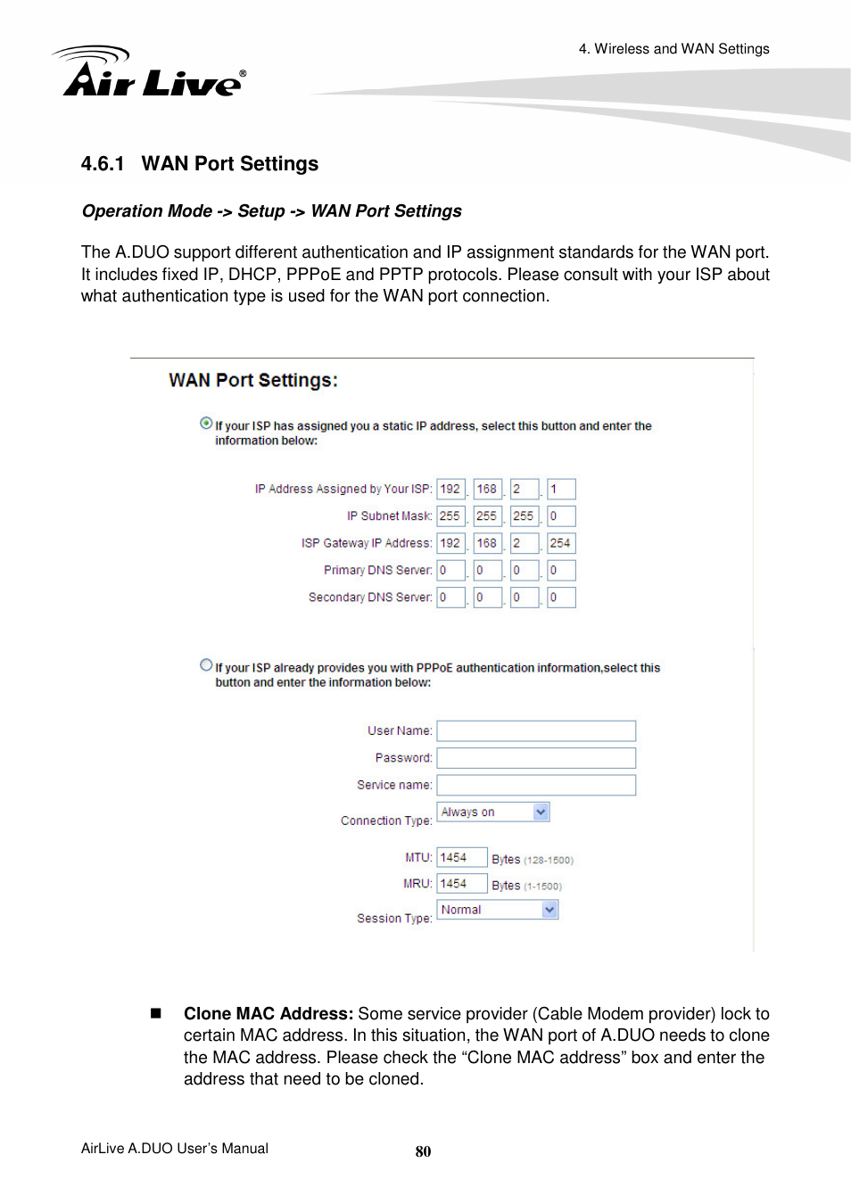 1 wan port settings | AirLive A.DUO User Manual | Page 87 / 189