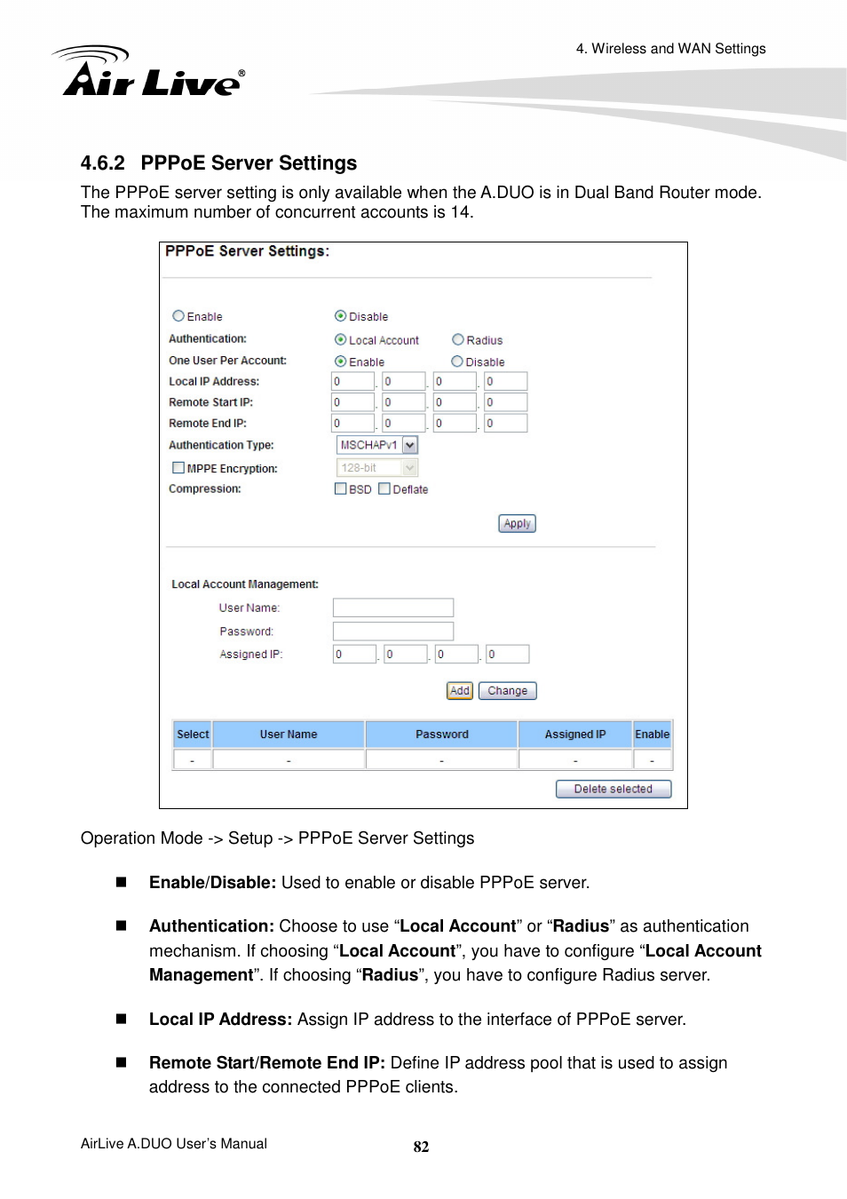 2 pppoe server settings | AirLive A.DUO User Manual | Page 89 / 189