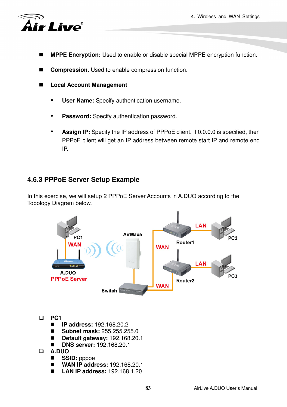 3 pppoe server setup example | AirLive A.DUO User Manual | Page 90 / 189