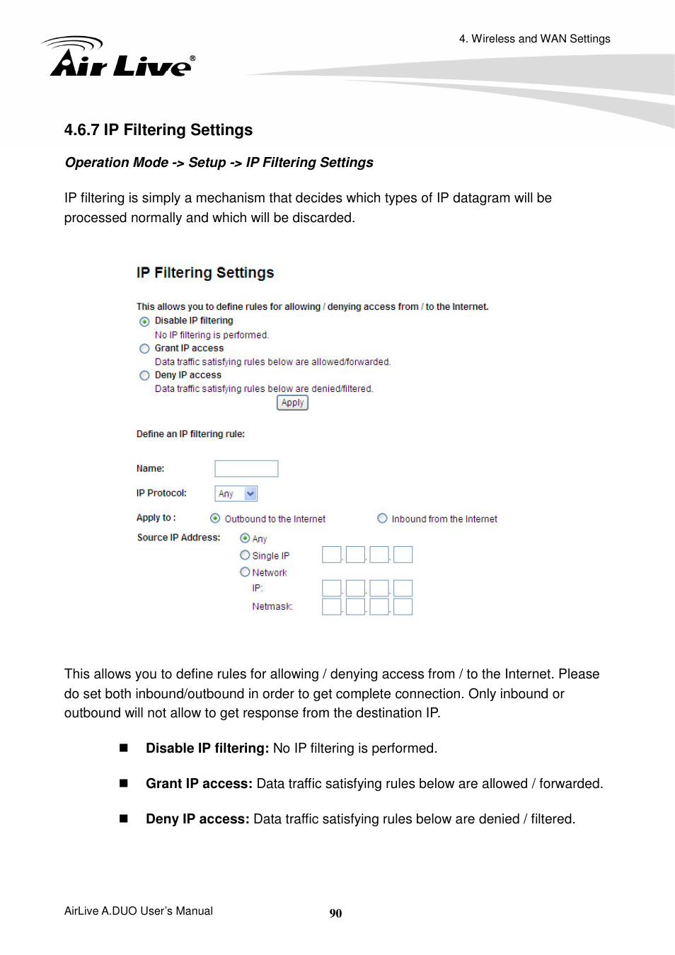 7 ip filtering settings | AirLive A.DUO User Manual | Page 97 / 189