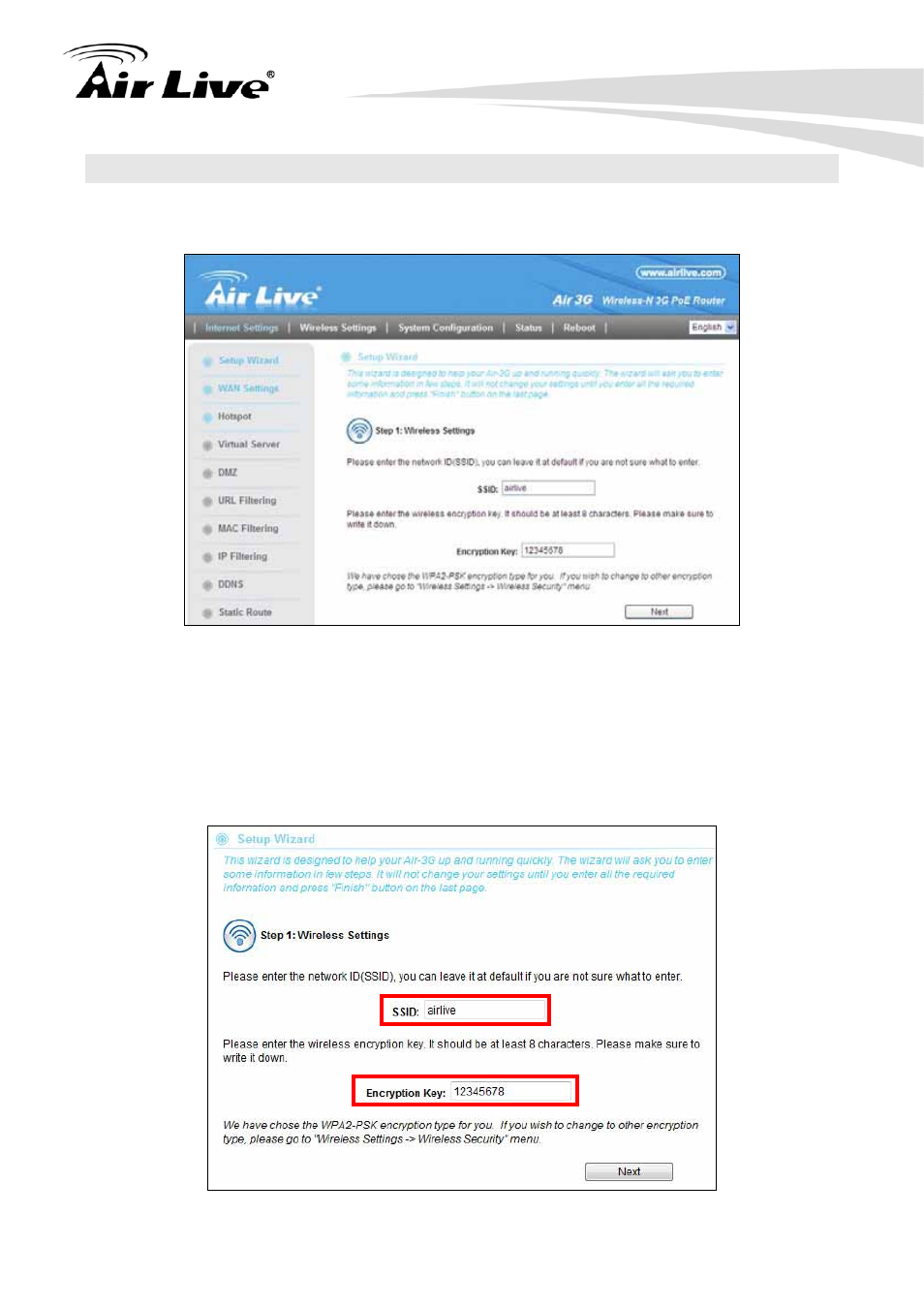 2 internet setting menu, 1 setup wizard | AirLive Air3G User Manual | Page 33 / 111