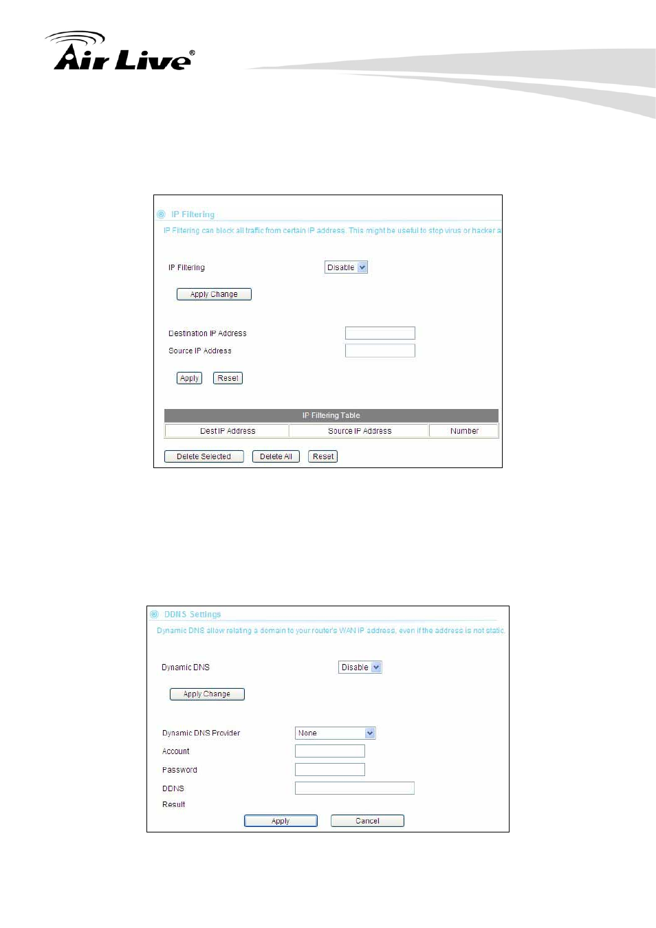 8 ip filtering, 34 4.2.9 ddns, 9 ddns | AirLive Air3G User Manual | Page 41 / 111